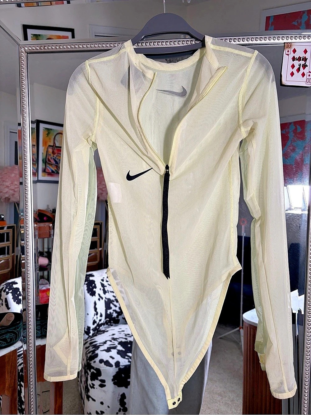 Nike Mesh Long Sleeve Bodysuit Yellow Small